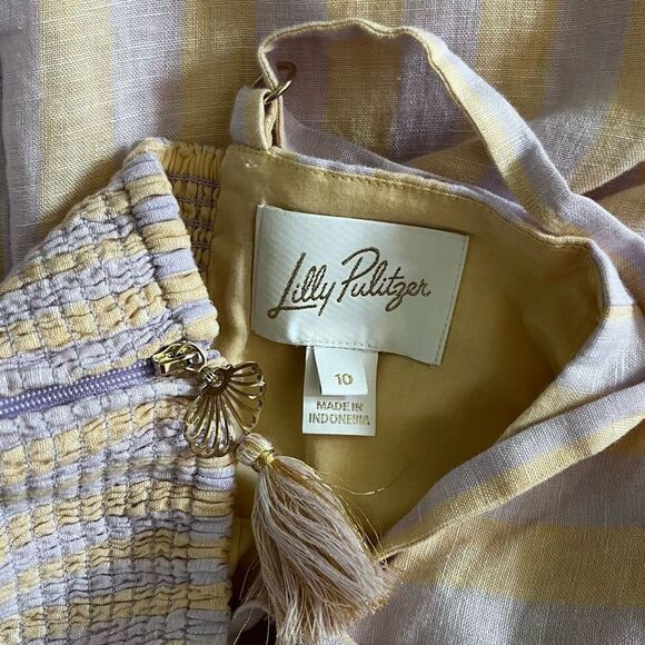 Lilly Pulitzer Javanne Linen Maxi Dress EUC Lilac Island Secrets Stripe 10 - Picture 9 of 12